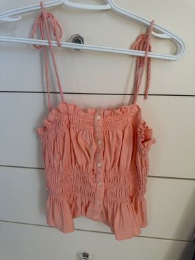 Universal Thread Peach Pink Smocked Button-Front Tie-Strap Camisole